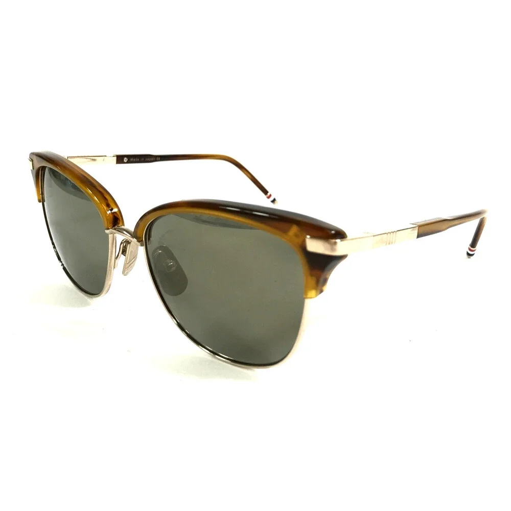 Thom Browne Sunglasses TB-505-D-WLT-GLD-56 Brown Gold Cat Eye with Green Lenses